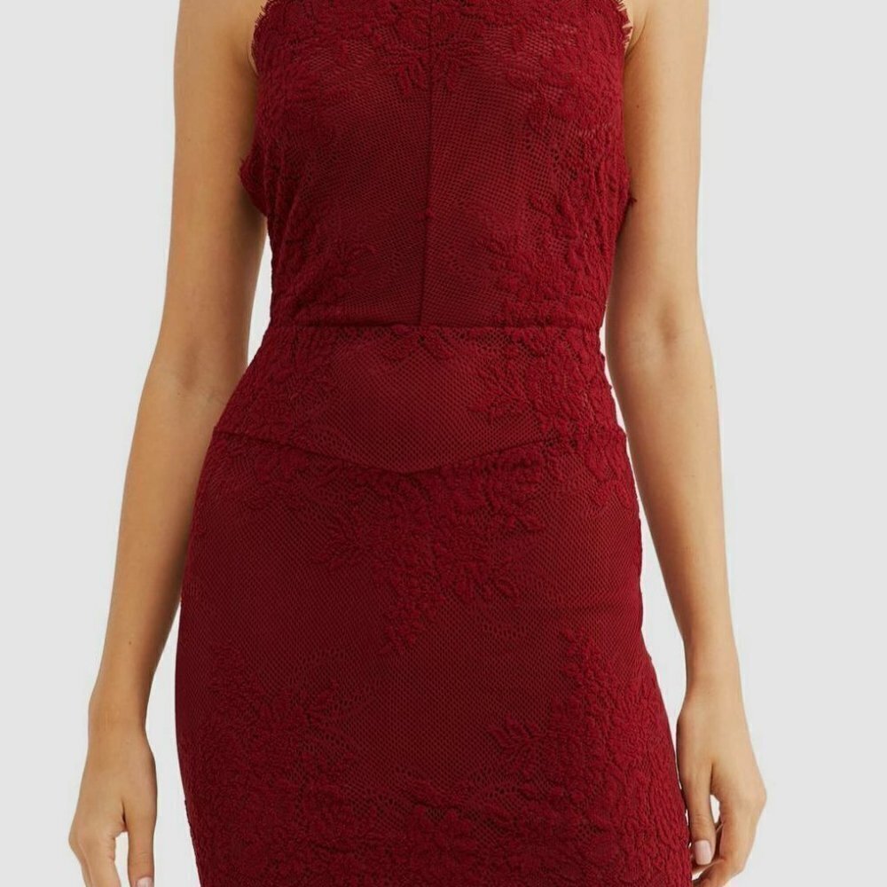 Free People Women's Red Harper Lace Halter Sleeveless Mini Dress